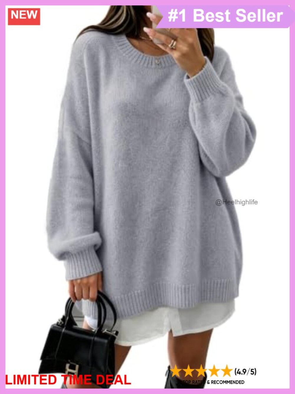 Oversized Crewneck Long Sleeve Pullover Sweater Casual Loose Fit